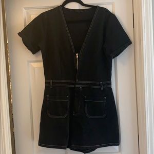 Black denim romper